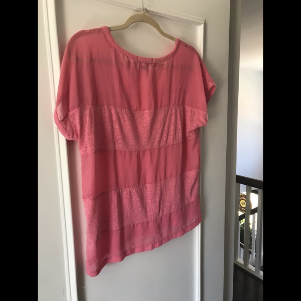Forever 21 Barbie Pink Sheer/Solid Panel Short Sleeve Tee - Picture 11 of 15
